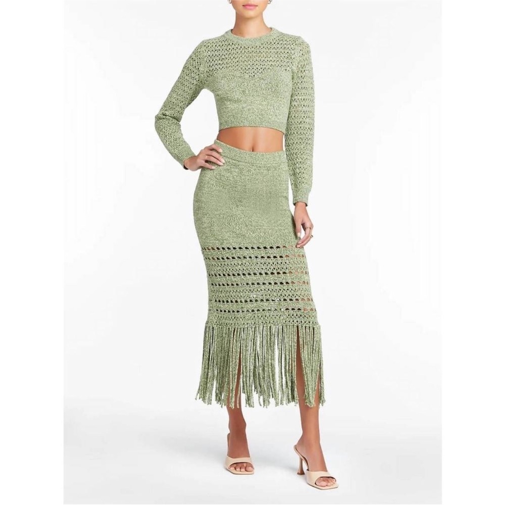 AMANDA UPRICHARD jayla knit skirt in green/ivory size medium NWOT